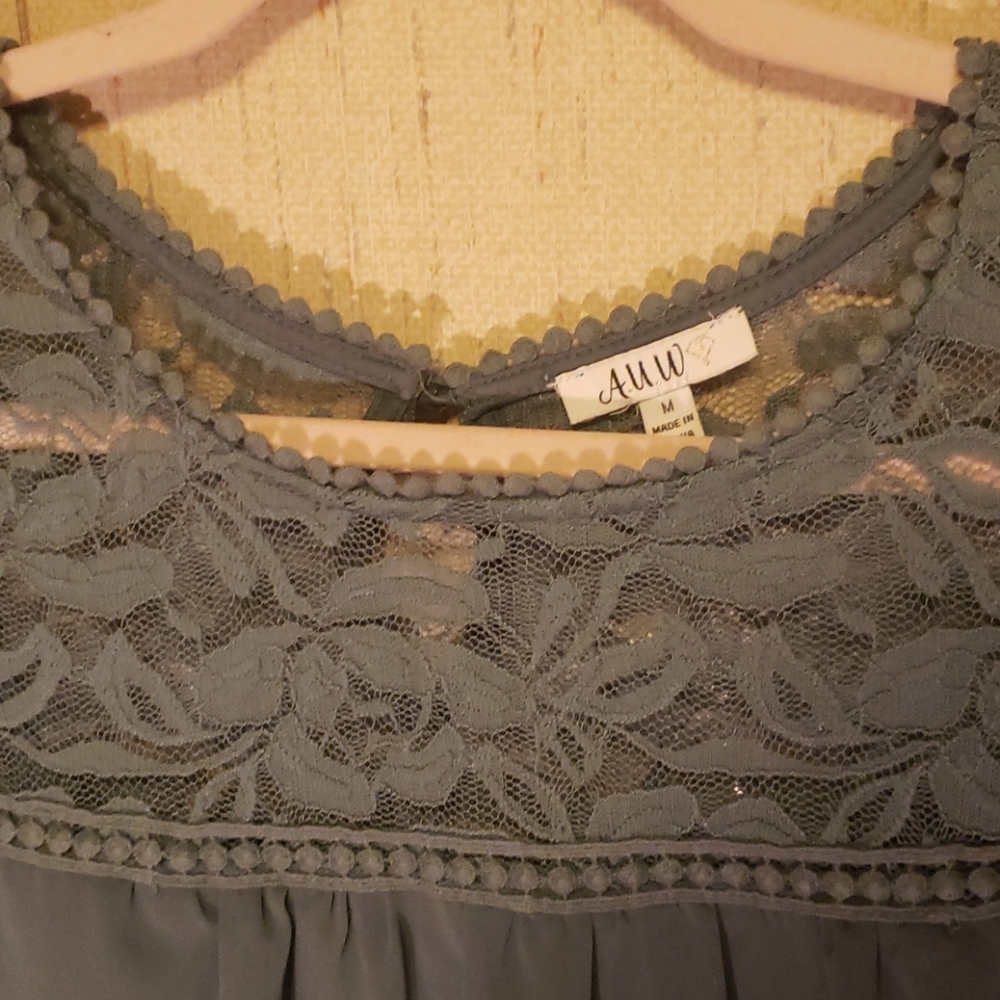 Lace Neck Dark Teal Shift Dress 3/4 Sleeve Size M - Picture 3 of 7